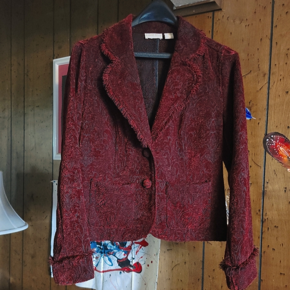 Burnt Orange Jacquard Print w/Fringe Blazer - Size S - Like New!